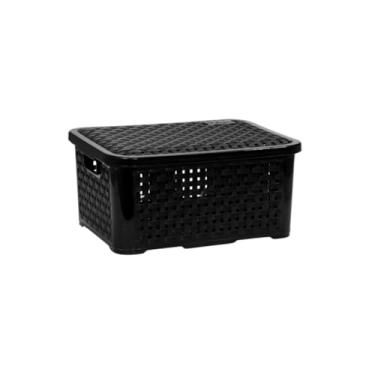 Imagem de Caixa Organizadora Pequena Rattan Com Tampa 3 Litros (Preto)