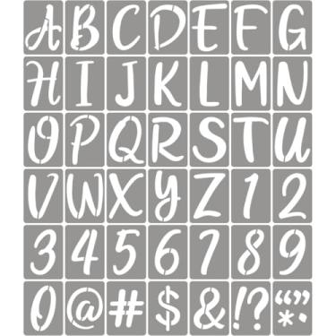 Imagem de XANGEY Estênceis de letras de 12 cm para pintura – pacote com 42 modelos de letras do alfabeto com sinais, estênceis de plástico reutilizáveis para quadro-negro, pintura artesanal de madeira de rocha