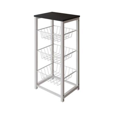 Imagem de Fruteira De Chão Cozinha Desmontada Aço Branco Tampo Preto Madri Cor: 