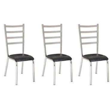 Imagem de Kit 3 Cadeiras Laura Cromada Para Cozinha-Assento Preto - GAT MAGAZINE