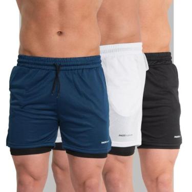 Imagem de KIT 3 Bermuda Academia Masculina 2em1 com Proteção Uv Shorts Duplo de 