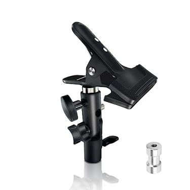 Imagem de YouTin Suporte de refletor de fotografia para suporte de luz, suporte de braçadeira de metal resistente de 1,5 cm para refletor, com orifício para guarda-chuva de iluminação refletor