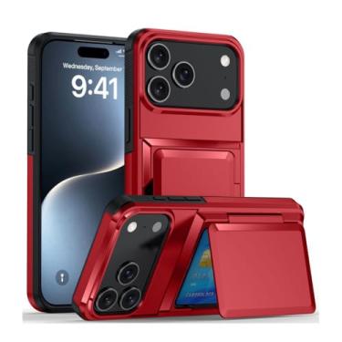 Imagem de HAOMRIYL Capa para iPhone 17 Pro Max/17 Pro/17 Air/17, porta-cartões oculto, capa fina à prova de choque, para PC, vermelha, 17 Air