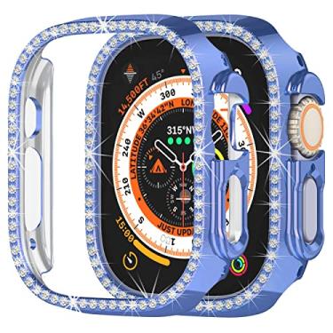 Imagem de Compatível com Apple Watch Ultra 2/Apple Watch Ultra 49 mm Bling Diamond Case PC Bumper Capas protetoras femininas e homens Crystal Shining Rhinestone Cases Smartwatch Accessories Case (azul)