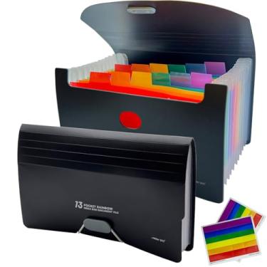 Imagem de Pacote com 2 organizadores pequenos de arquivos sanfonados com 13 bolsos, 17 x 11 cm, organizador de pasta de arquivos expansível para fatura/recibo/cartões, cupom/bilhetes (preto)