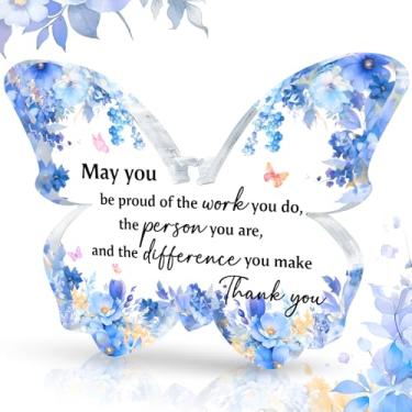 Imagem de Presentes de agradecimento para mulheres, placa de agradecimento, presentes de borboleta para mulheres, graduação, azul, acessórios de decoração de mesa de escritório para professor, mãe, colega de