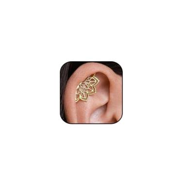 Imagem de Brinco de hélice de cartilagem de prata dourado para mulheres, geométrico, mandala, flor de lótus, brincos de hélice oculta, hipoalergênico, cartilagem, joia para mulheres, Medium, Metal, Sem pedra