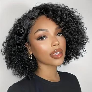 Imagem de Msviki Perucas de cabelo humano afro-encaracolado para mulheres perucas curtas de corte Pixie Wear And Go sem cola, peruca completa feita à máquina, peruca ondulada de água, bob, 200% denisty