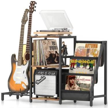 Imagem de Suporte de guitarra Bikoney com toca-discos e prateleira de 3 camadas