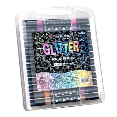 Imagem de Canetas Marcadoras Glitter com Ponta Dupla, 48 Cores, Maleta com 24 Unidades, para Desenho e Papel