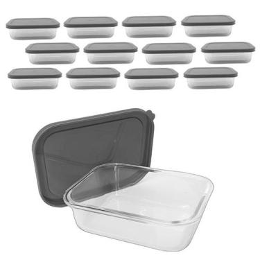 Imagem de Kit 12 Pote De Vidro Com Tampa Hermética Marmita Retangular 370ml - CL