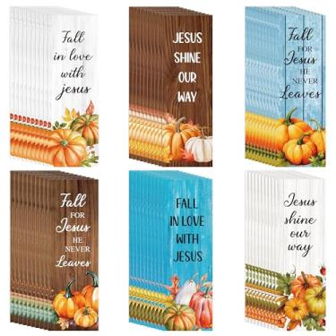 Imagem de TICIAGA Marcadores bíblicos de abóbora de outono – 120 peças Fall for Jesus He Never Leaves Religious Bible Verse Bookmarks, marcador de página de abóboras de outono para amantes de livros, brindes de