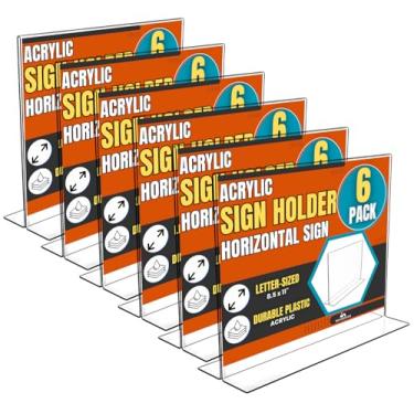 Imagem de 1InTheOffice Suporte de placa horizontal vertical de acrílico 21 x 28 cm pacote com 6