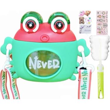 Imagem de viva story Garrafa de viagem Cat Paw com urso de palha, copo para beber gelo, leite, café, desenho animado, escavadeira, copo de plástico para piquenique, festa, presente de aniversário (verde