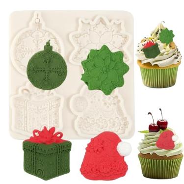 Imagem de ICNYEKl 1 molde de silicone de Natal, chapéu de Natal, moldes de fondant de chocolate de floco de neve, para decoração de bolo de férias, topo de cupcake, goma de mascar, doces, açúcar, artesanato