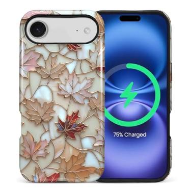 Imagem de Capa para iPhone 17 Air [compatível com MagSafe], silicone macio brilhante + capa protetora 2 em 1 de policarbonato rígido antiarranhões à prova de choque para mulheres e homens - vitral de folha de