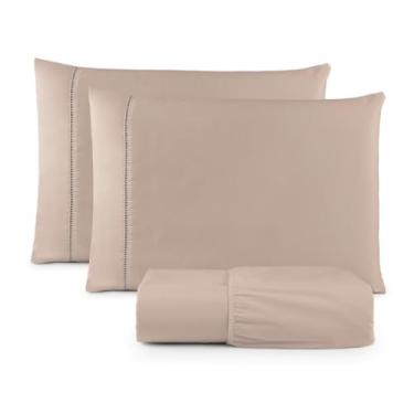 Imagem de Jogo De Lençol Casal Padrão 3pçs Micropercal 400 Fios Aveludado Não Gera Bolinhas (CÁQUI)