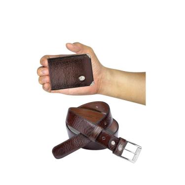 Imagem de Kit Carteira Pequena Mitty Couro + Cinto Mitty M0 S4 Cafe
