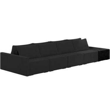 Imagem de Sofá Ilha Modular Para Sala 432cm com Puff Dublin K01 Veludo Preto e S