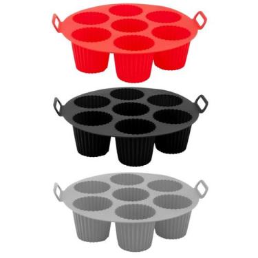 Imagem de Forma De Silicone Redonda 7 Bolinhos Cupcake Antiaderente Flexível Par