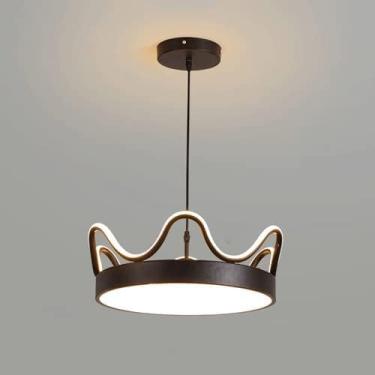 Imagem de Lustre de coroa dourada de 17,7" Lustre de berçário de princesa Lâmpada suspensa LED preta 3000K Branco quente Luminária pendente de teto nórdica moderna para quarto Sala de jantar Cozinha I