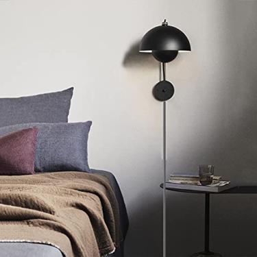 Imagem de Luminária de cabeceira moderna para interiores Luminária de parede para leitura com cabo para sala de estar, quarto, cabeceira, preta