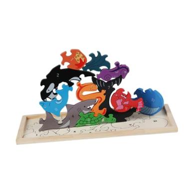 Imagem de Almencla Quebra-cabeças de desenho animado 3D, tabuleiro de madeira, brinquedo de aprendizagem pré-escolar, brinquedos educativos de aprendizagem precoce para, Vida Marinha
