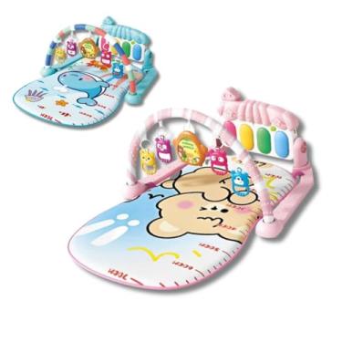 Imagem de Tapete de Atividades Musical com Piano Interativo para Bebê, 70 x 43 cm, 5 Brinquedos, Arco Suspenso, 3+ Meses (AZUL)