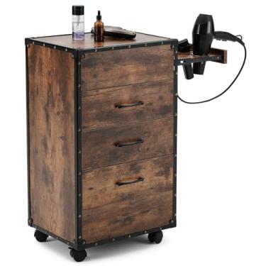 Imagem de Artist hand Carrinho de salão com rodas estação de barbeiro com gavetas, tomadas, suportes para secador de cabelo, armário de armazenamento de equipamento de cabeleireiro para estúdio de spa de