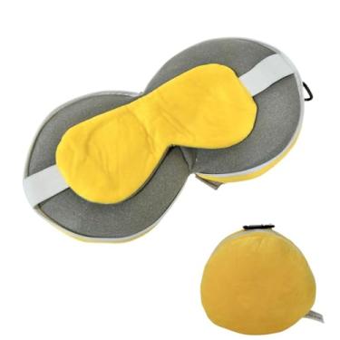 Imagem de Kit Almofada De Pescoço Viagem Com Máscara De Dormir Tapa Olho Com Travesseiro Conforto Avião Carro (Amarelo Liso)