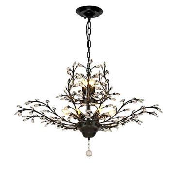 Imagem de Lustre de cristal rústico estilo fazenda, pendente, luminária para sala de jantar, quarto, sala de estar, entrada, acabamento em bronze dourado, 8 luzes