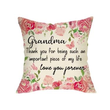 Imagem de Fjfz To My Grandma Gift from Granddaughter Grandson Floral Decorativa Fronha 45 x 45, Rosa Flores Dia das Mães Natal Presentes de Aniversário para Mulheres Senhora, Capa de Almofada de Sofá Decoração