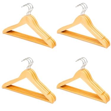 Imagem de Kit com 12 unidades de Cabides de Madeira com Verniz - 45cm - Luxo, Durabilidade e Organização para Seu Guarda-Roupa
