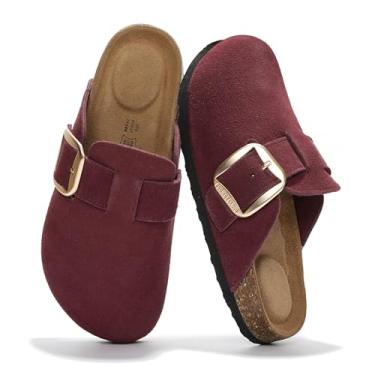 Imagem de Project Cloud Tamancos de couro genuíno para mulheres - Palmilha de espuma viscoelástica, antiderrapante e de cortiça natural, suporte de arco, tamancos e mules femininos com fivela grande (Manchester