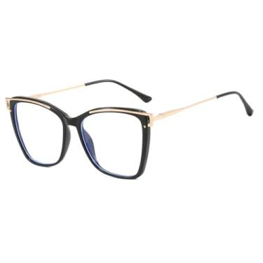 Imagem de Armação de óculos anti-luz azul feminina, estilo olho de gato, transparente, moda feminina, preta, 148 mm