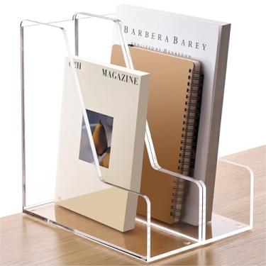 Imagem de YUXUN Suporte de arquivo de revista de acrílico, organizador de mesa transparente para arquivos, revistas, fichários, cadernos, envelopes, armazenamento de quadrinhos para colorir multiuso para casa