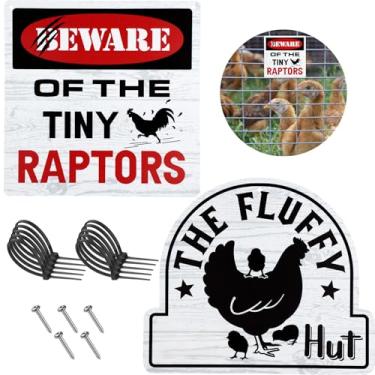 Imagem de 2 Sets Chicken Coop Signs Aluminum Chicken Coop Accessories The Fluffy Butt Hut Yard Signs Beware of Tiny Raptors Funny Signs for Farm Rooster Hen House Decoration, 12 x 8 Inches