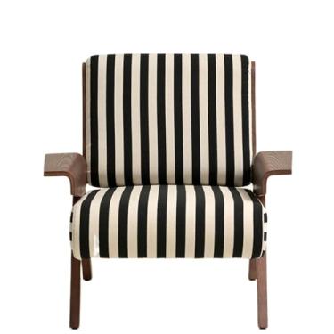 Imagem de URGDWEKJY Cadeira de sofá moderna francesa retrô cadeira de sofá para casa sala de estar cadeira única tecido listrado escritório encosto sofá sala de estar sofá