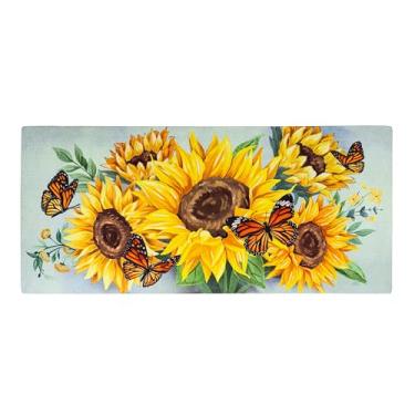 Imagem de Evergreen Flag Inserções de tapete de interruptor de girassol e borboleta, tapete de porta frontal intercambiável, entrada externa, tapetes internos para entrada, inserções de capacho de sassafrás de