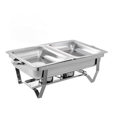 Imagem de Rechaud Inox 9 Litros 1/2 Panela com 2 Cubas para Banho Maria, Buffet, Festas e Marmita Térmica - Chafing Dish, Recipiente Inox e Aquecedor de Alimentos(2 graus)