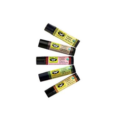 Imagem de Singing Dog Vanilla Bálsamo labial de cera de abelha orgânica USDA (variedade de 5 sabores) Vitamina E - grau A (baunilha, cereja de baunilha, coco de baunilha, menta de baunilha, tangerina de