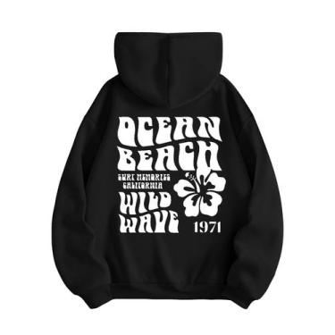 Imagem de Moletom feminino SweatyRocks, estampado em letras, poliéster preto