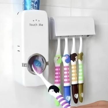 Imagem de Dispenser Aplicador Creme Dental Automatico Suporte Para Escovas De Dente
