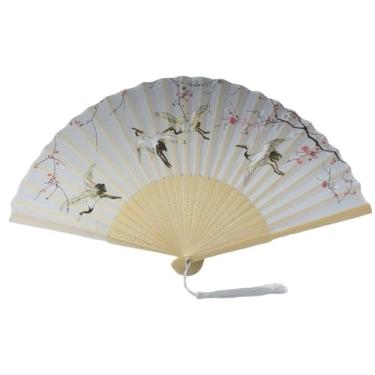 Imagem de Leque de Madeira Oriental Japonês Ventilador de Mão Estampado Chique(0113 Garças)