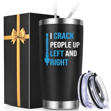 Imagem de Qtencas Presente de quiropraxia, presentes de quiropraxia para homens, I Crack People Up Left And Right Copo de viagem isolado para viagem, presentes engraçados de aniversário de Natal para médico de