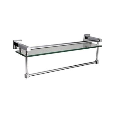 Imagem de Prateleira de vidro para banheiro suporte cosmético de cobre montado na parede com toalheiro topo de vaidade armazenamento de superfície escovada