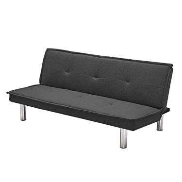 Imagem de Sofá-cama de tecido cinza, conversível, dobrável, futon, sofá-cama, poltrona reclinável para sala de estar em casa com pernas cromadas de metal