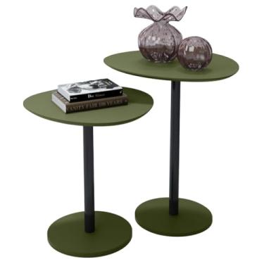 Imagem de Mesa de Canto para Sala, Mesa de Canto Sofa, Kit 2 Mesa Lateral Orgânica de Canto Design Haste Preta Monopé de Apoio(Verde)