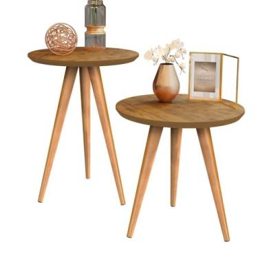 Imagem de Mesa de Canto para Sala, Mesa de Canto Sofa, Kit Mesa Lateral E Apoio Canto de Sofá Retrô com 3 Pernas Decor(FREIJÓ)