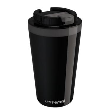 Imagem de Copo Térmico Minas 400 ML com Tampa Parede Dupla Multiuso Squeese Unitermi Café Chá Suco Leite Água (PRETO)